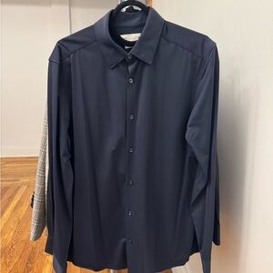 Zara Dark Blue Stretch Button Down Shirt